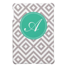 Monogram Gray and Blue Chevron Pattern iPad Mini Case