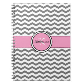 Monogram Gray Chevron and Pink Spiral Notebook