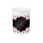 Monogram green and pink polka dots drink pitcher