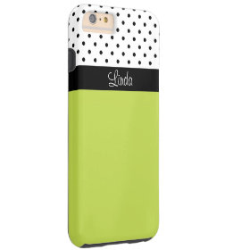 Monogram Green, Black White Polka Dots Color Block Tough iPhone 6 Plus Case