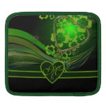 Monogram Green Floral Gold Heart Wave Flourish iPad Sleeves