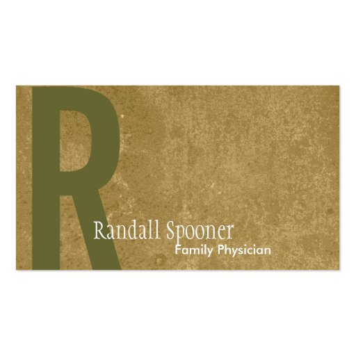 Monogram Green Khaki Brown Physician Business Card (front side)