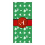 Monogram green snowflakes red circle personalized rack card