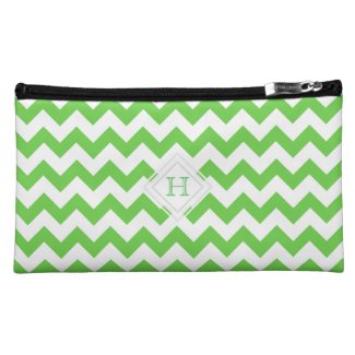 Monogram: Green, White Chevron Pattern Bag Cosmetic Bags
