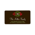 Monogram green wreath brown holiday return address label