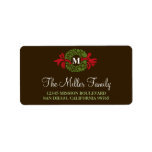 Monogram green wreath brown holiday return address custom address labels