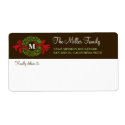 Monogram green wreath brown xmas holiday shipping label