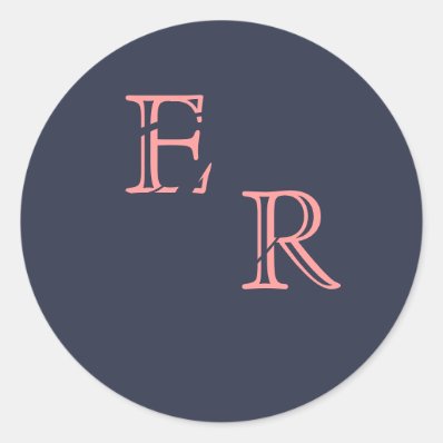 Monogram H Coral and Navy Wedding Thank You Round Sticker