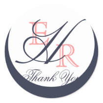 Monogram H Round Stickers Coral Navy Blue