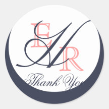 Monogram H Round Stickers Coral Navy Blue