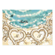 Monogram Hearts on the Beach Place Card Business Card Template