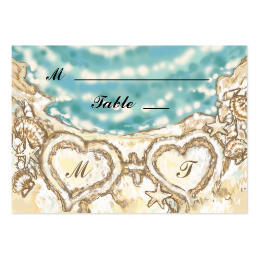 Monogram Hearts on the Beach Place Card Business Card Template (front side)