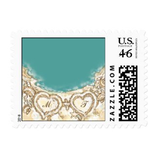 Monogram Hearts on the Beach Postage Stamp