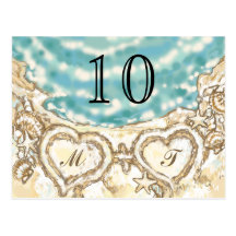 Monogram Hearts on the Beach Table Card Post Card