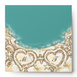 Monogram Hearts on the Beach Wedding Envelope