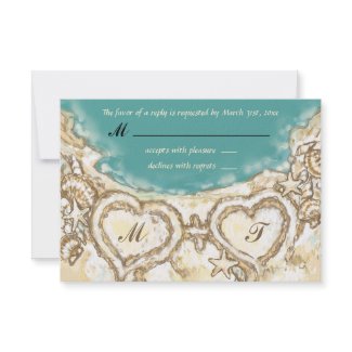 Monogram Hearts on the Beach Wedding RSVP Card