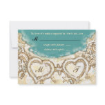 Monogram Hearts on the Beach Wedding RSVP Card Personalized Invitation