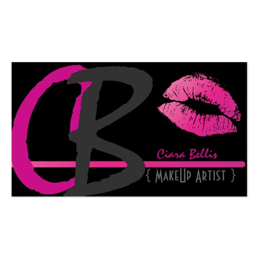 Monogram, hot pink lips business card
