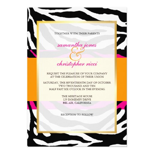 Monogram/Hot Pink/Orange/Zebra Wedding Invitations