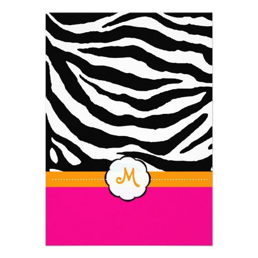 Monogram/Hot Pink/Orange/Zebra Wedding Invitations