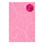 Monogram hot pink swirls stationery design