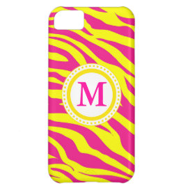 Monogram Hot Pink Yellow Zebra Wild Animal Print iPhone 5C Case