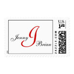 Monogram I Wedding Elegant Red White Postage