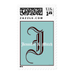 Monogram I Wedding Names Aqua Espresso Postage