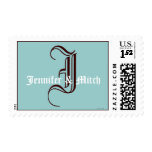 Monogram I Wedding Names Aqua Espresso Postage
