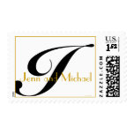 Monogram I Wedding Stamp Names Black White & Gold