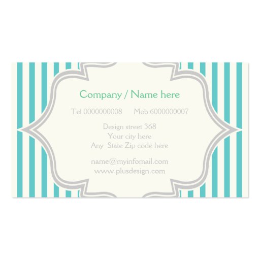 Monogram in a frame with aqua, white stripes business cards (back side)