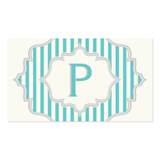 Monogram in a frame with aqua, white stripes business cards