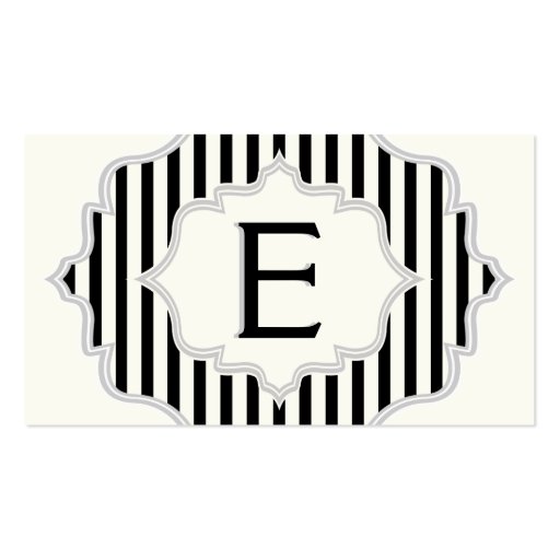 Monogram in a frame with black, white stripes business card template (front side)