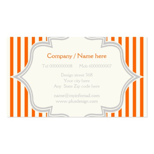 Monogram in a frame with orange, white stripes business card templates (back side)