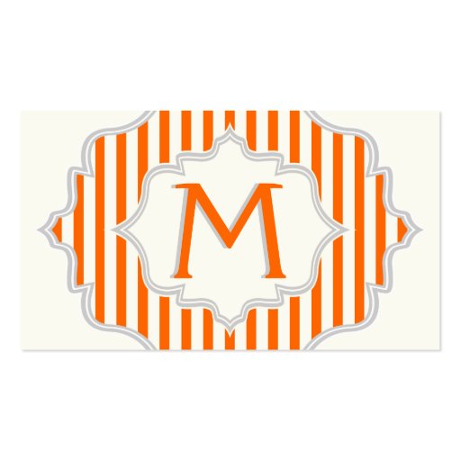 Monogram in a frame with orange, white stripes business card templates (front side)