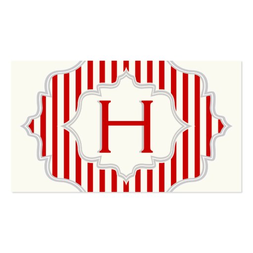 Monogram in a frame with red, white stripes business card (front side)
