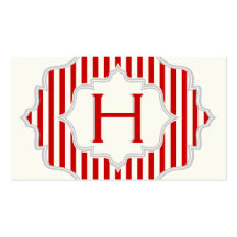 Monogram in a frame with red, white stripes business card
