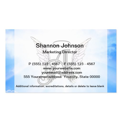 Monogram Initial A, Angel Wings & Halo w/ Clouds Business Cards (back side)
