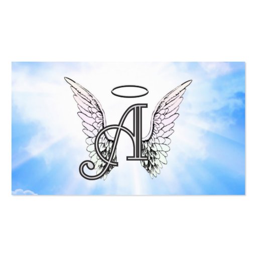 Monogram Initial A, Angel Wings & Halo w/ Clouds Business Cards