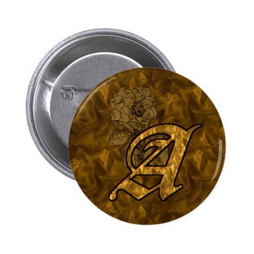 Monogram Initial A Gold Peony Button
