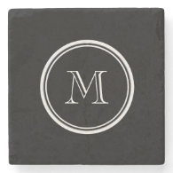 Monogram Initial Black High End Colored Stone Coaster