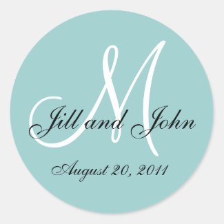 Monogram Initial Blue Wedding Seal Round Stickers