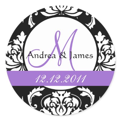 Monogram Initial Damask Purple Wedding Seal Stickers