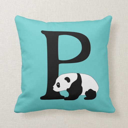 Monogram initial letter P, cute panda bear custom Throw Pillow Zazzle