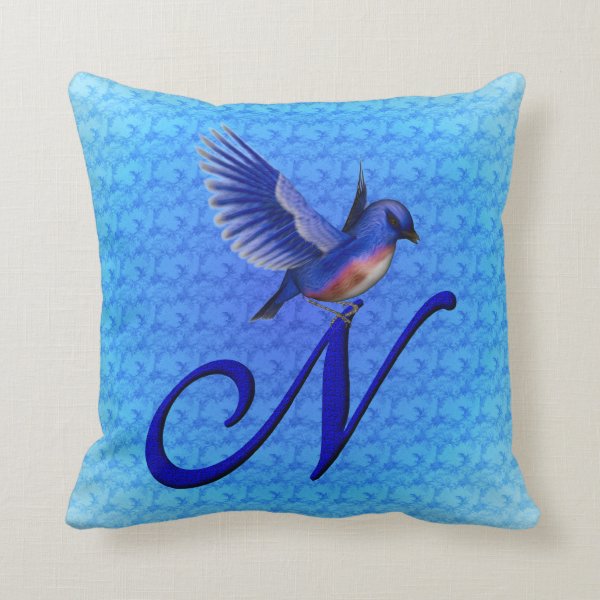 Monogram Initial N Bluebird American MoJo Pillow