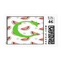 Monogram Initial Watermelon Postage Stamp Letter C