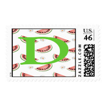 Monogram Initial Watermelon Postage Stamp Letter D