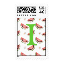 Monogram Initial Watermelon Postage Stamp Letter I