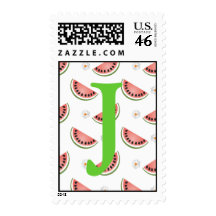 Monogram Initial Watermelon Postage Stamp Letter J