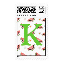 Monogram Initial Watermelon Postage Stamp Letter K